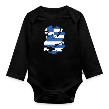 Griechenland Flagge Hellas Athen Griechische Fahne - Baby Bio-Langarm-Body - Schwarz - Vorne