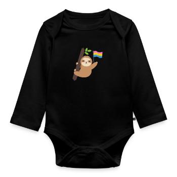 Pan Pride Month Pansexual Flag Sloth LGBT - Organic Longsleeve Baby Bodysuit - black - Front