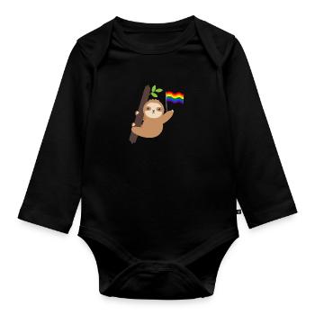 Queer Regenbogen Faultier Tropisches Tier LGBT - Baby Bio-Langarm-Body - Schwarz - Vorne