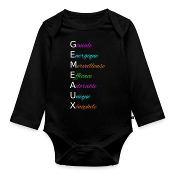 GEMEAUX Géniale Energique Merveilleuse Efficace - Body Bébé bio manches longues - noir - Devant