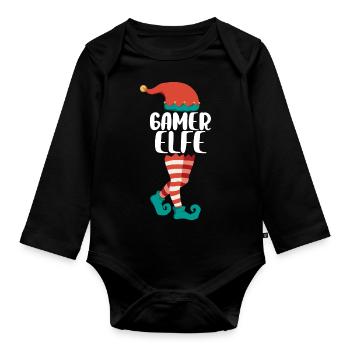 Weihnachts Elf Partnerlook Design Xmas Elfen - Baby Bio-Langarm-Body - Schwarz - Vorne