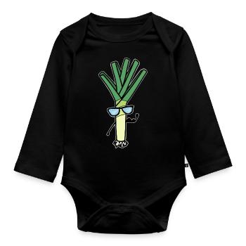Leek - Organic Longsleeve Baby Bodysuit - black - Front