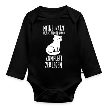 Katzen Zubehör lustiges Katzenhalter Katzen - Baby Bio-Langarm-Body - Schwarz - Vorne