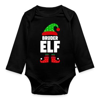 Weinachten Weihnachtself Bruder Elf Elfen - Baby Bio-Langarm-Body - Schwarz - Vorne