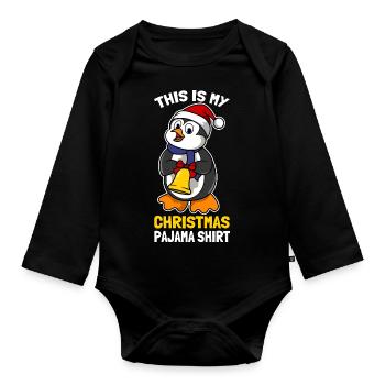 C’est ma chemise de pyjama de Noël Mignon Pingouin - Body Bébé bio manches longues - noir - Devant