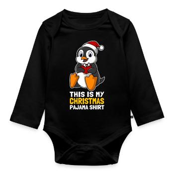 C’est ma chemise de pyjama de Noël Mignon Pingouin - Body Bébé bio manches longues - noir - Devant
