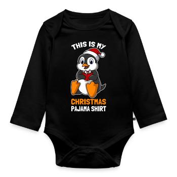 C’est ma chemise de pyjama de Noël Mignon Pingouin - Body Bébé bio manches longues - noir - Devant