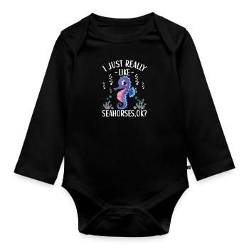 Seepferdchen Outfit Liebhaber für Frauen und - Baby Bio-Langarm-Body - Schwarz - Vorne