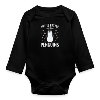 Pinguin Outfit für Pinguin Liebhaber - Baby Bio-Langarm-Body - Schwarz - Vorne