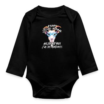 Avant j'étais normal, aujourd'hui j'ai des chèvres - Body Bébé bio manches longues - noir - Devant