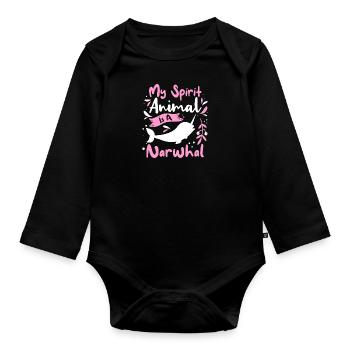 Tenue de narval Animal marin Baleines à dents - Body Bébé bio manches longues - noir - Devant