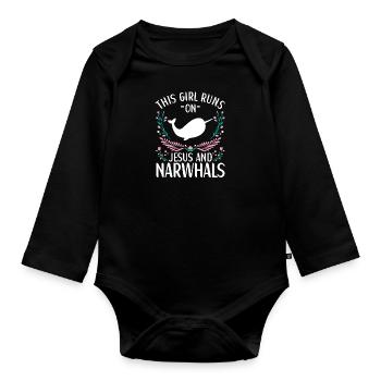 Narwal Outfit Meerestier Zahnwale - Baby Bio-Langarm-Body - Schwarz - Vorne