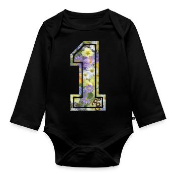 Number 1 flower, Football team, university basketball - Organic Longsleeve Baby Bodysuit - black - Front