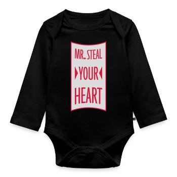 Mr steal your heart - Organic Longsleeve Baby Bodysuit - black - Front