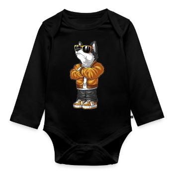 Lustiges Funny Dog Hunde Shirt - Baby Bio-Langarm-Body - Schwarz - Vorne