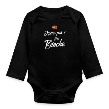 Je peux pas j'ai Binche - Carnaval de Binche - Body Bébé bio manches longues - noir - Devant