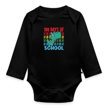 100 Days Of School Dinosaur Guitar Star - Organic Longsleeve Baby Bodysuit - black - Front
