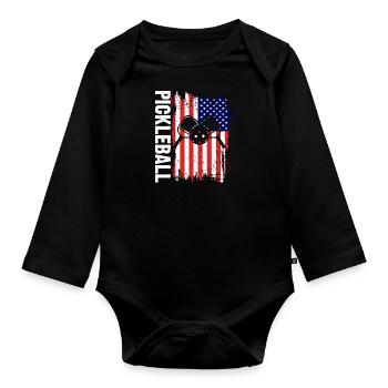 American Flag Pickleball Lover Paddle - Organic Longsleeve Baby Bodysuit - black - Front