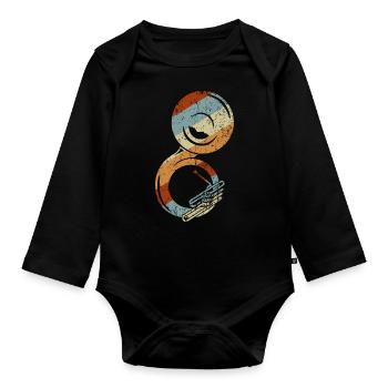 Retro Sousaphone Marching Band Brass Instrument - Organic Longsleeve Baby Bodysuit - black - Front