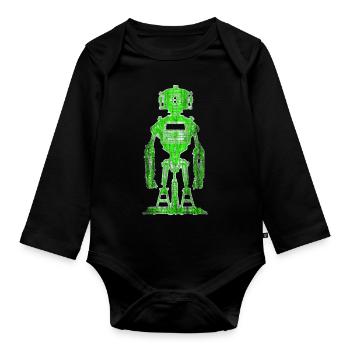 Dessin de robot vert néon - Body Bébé bio manches longues - noir - Devant