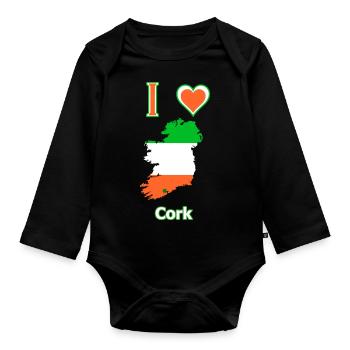 Irelandkarte Flagge mit der Stadt Cork - Baby Bio-Langarm-Body - Schwarz - Vorne