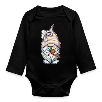 Ostern Gnome Gnomes Wichtel Osterhase - Baby Bio-Langarm-Body - Schwarz - Vorne