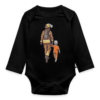 Papa Héros Pompier Pompier Brave - Body Bébé bio manches longues - noir - Devant