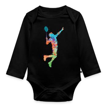 Badminton Joueur de badminton coloré Enfants Badminton - Body Bébé bio manches longues - noir - Devant