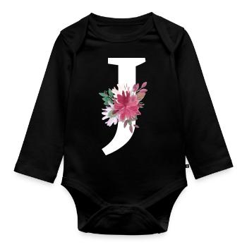 Buchstabe j blumig - Baby Bio-Langarm-Body - Schwarz - Vorne