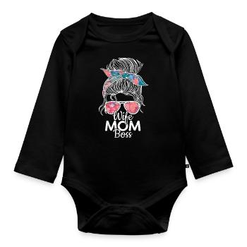 Wife Mom Chef - Muttertagsgeschenk - Baby Bio-Langarm-Body - Schwarz - Vorne