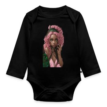 Enchanting Black Beauty, with curly hair, natural - Organic Longsleeve Baby Bodysuit - black - Front