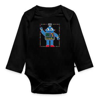 Kleiner bunter Roboter für kleine Raumfahrer - Baby Bio-Langarm-Body - Schwarz - Vorne