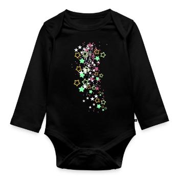 Étoiles, Paillettes, Rose, Étoile, Étoiles colorées - Body Bébé bio manches longues - noir - Devant