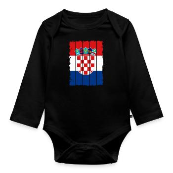 Drapeau Croatie Mer Adriatique Zagreb Drapeau croate - Body Bébé bio manches longues - noir - Devant