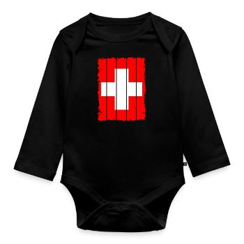 Drapeau de la Suisse Vintage Croix Utilisé Look Suisse - Body Bébé bio manches longues - noir - Devant