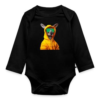 Kangaroo with sunglasses marsupial kangaroo - Organic Longsleeve Baby Bodysuit - black - Front