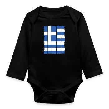 Drapeau de la Grèce Hellas Athènes Drapeau grec - Body Bébé bio manches longues - noir - Devant