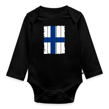 Finnland Flagge Suomi Finnische Fahne Used Look - Baby Bio-Langarm-Body - Schwarz - Vorne