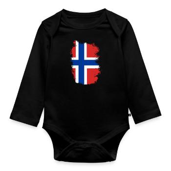 Drapeau de la Norvège Drapeau de la Scandinavie Drapeau norvégien - Body Bébé bio manches longues - noir - Devant