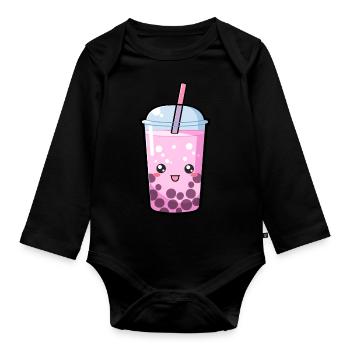 Kawaii Boba Tea Pink - Anime Shirt - Organic Longsleeve Baby Bodysuit - black - Front