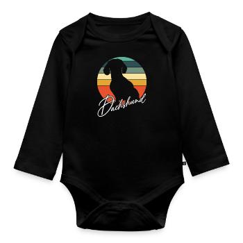 Dackelsilhouetten in Vintage Kreisfläche - Baby Bio-Langarm-Body - Schwarz - Vorne