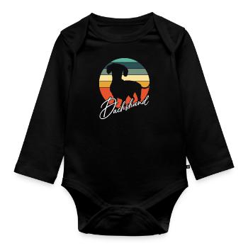 Dackelsilhouetten in Vintage Kreisfläche - Baby Bio-Langarm-Body - Schwarz - Vorne