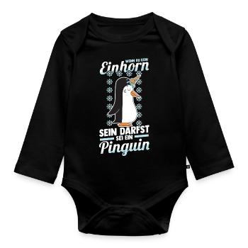 Einhorn Pinguin - Baby Bio-Langarm-Body - Schwarz - Vorne
