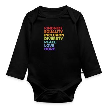 Bienveillance Égalité Inclusion Diversité Paix Amour - Body Bébé bio manches longues - noir - Devant