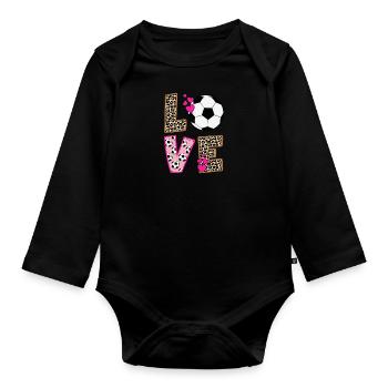 Niedliche Liebe Fußball Leopardenmuster Frauen Mädchen Fußball - Baby Bio-Langarm-Body - Schwarz - Vorne