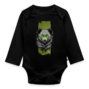 Tranquil Jade: Sanfter grünäugiger Panda - Baby Bio-Langarm-Body - Schwarz - Vorne