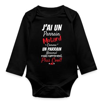 J ai un parrain motard cadeau de naissance moto - Body Bébé bio manches longues - noir - Devant