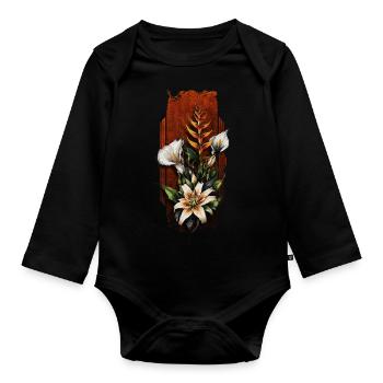 Heliconia, Orchids, and Calla Lily Bouquet - Organic Longsleeve Baby Bodysuit - black - Front
