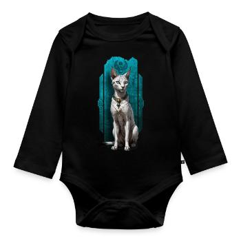 Bastet, Wächter der Katzen: Göttliche Gnade - Baby Bio-Langarm-Body - Schwarz - Vorne