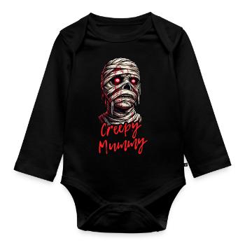 Happy Halloween Creepy Mummy Graphic Design - Organic Longsleeve Baby Bodysuit - black - Front